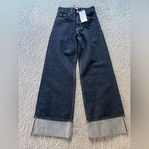 NWT Zara cuffed straight leg wide dark wash jeans, size 0